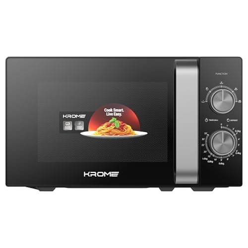 KROME Microwave Oven, 20L Capacity, 700W Output, 5 Power Levels, 35 Minute Timer, Cooking End Signal, Grey Painted Cavity, Black Color| KR-MW20MM