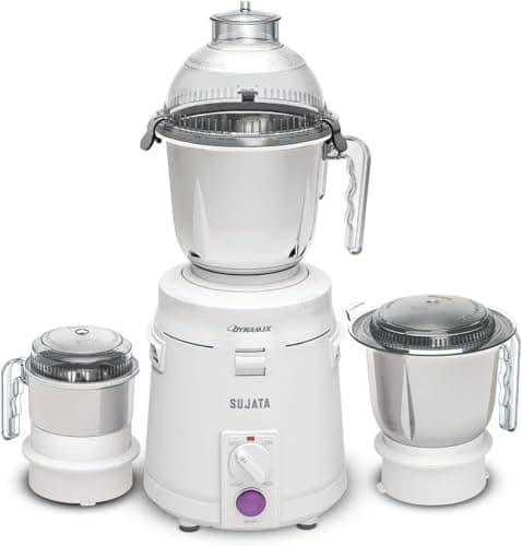 Sujata Dynamix 900 Watts Mixer Grinder | 22000 Rotations Per Min | 90 Minutes Continuous Running | 3 Versatile Jars 1500 ml, 1000 ml and 500 ml (White)