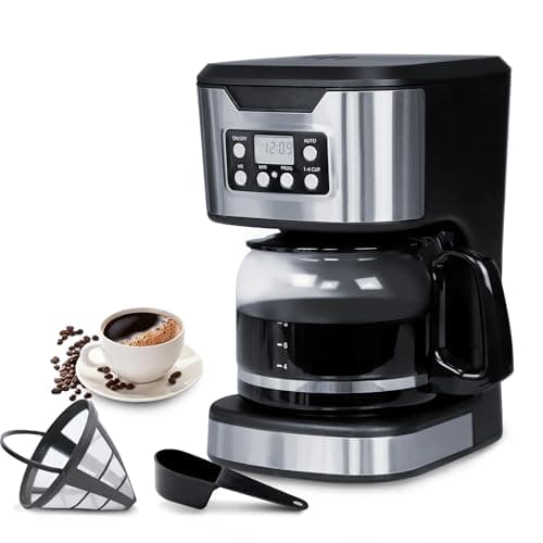 Programmable Coffee Maker 12 Cup Brew & Drip coffee machine, Fully Automatic, 1-4 Cup Setting, Stainless Steel, Keep- Warm Function, Household, Home and Office