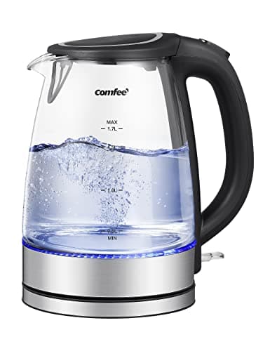 COMFEE' Stainless Steel Electric Kettle, Hot Water Tea Kettle 2200W 1.7L Capacity, Fast Boil with LED Light, Auto Shut-Off and Boil-Dry Protection (Black)