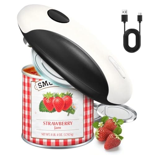 MERTTURM Rechargeable Electric Can Opener, One Touch Auto Side Cut Opener, Hands-free and Safe Smooth Edge Portable Kitchen Gadget for Seniors, Arthritis with Week Hand, Fits Most Can Shape&Size