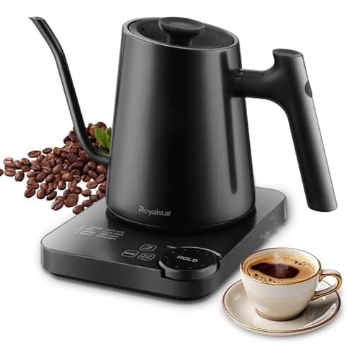 ROYALSTAR Electric Gooseneck Kettle with Precise Temperature Control from 40-100°C, Adjustable by ±1°C, 1.2L 1200W Fast Heating with 4 Preset Modes, Touch and Knob Control, for Coffee Milk and Tea