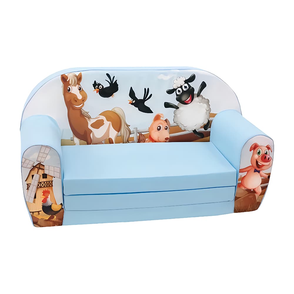 DELSIT Sofa Bed- Farm Animal Blue-Sky Blue
