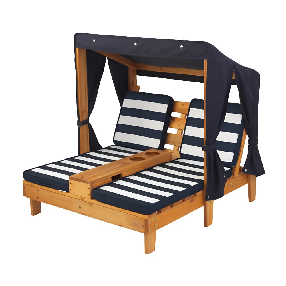 Kidkraft Double Chaise Lounge with Cup Holders - Honey & Navy