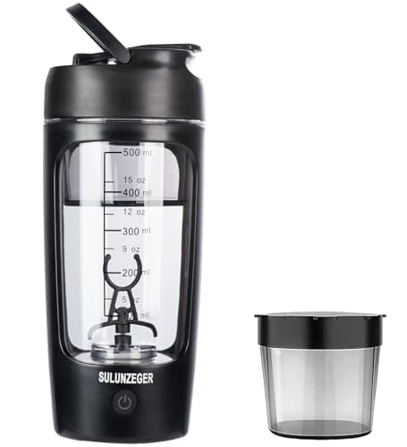 Protein Shaker Bottle Electric, Rechargeable Portable Blender with Powder Cup, Mini Protein Mixer for Gym, Food Processors Blenders for Juicer, Smoothie, Milk, (650ML, Black)