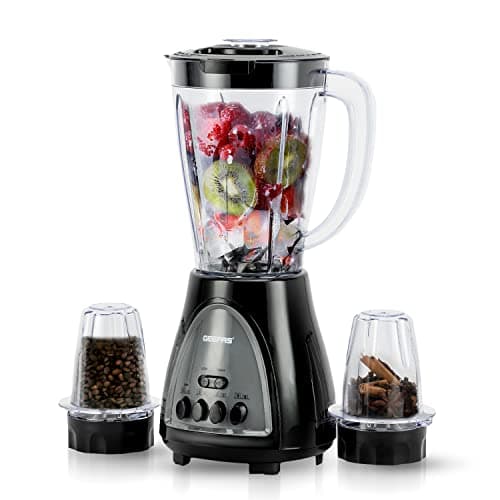 Geepas GSB44034 3 in 1 Blender, Powerful Motor 600W, Stainless Steel Cutting Blades, 3 Speed with Pulse Function, 1.8L Jar Juice Extractor for Whole Fruits Vegetables, Ice Crusher, White