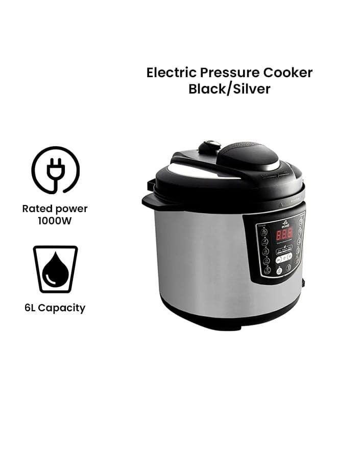 Evvoli 9 In 1 Multi Use Programmable Pressure Cooker Digital Led Display With 2 Years Warranty 6 L 1000 W Evka Pc6009b Black silver