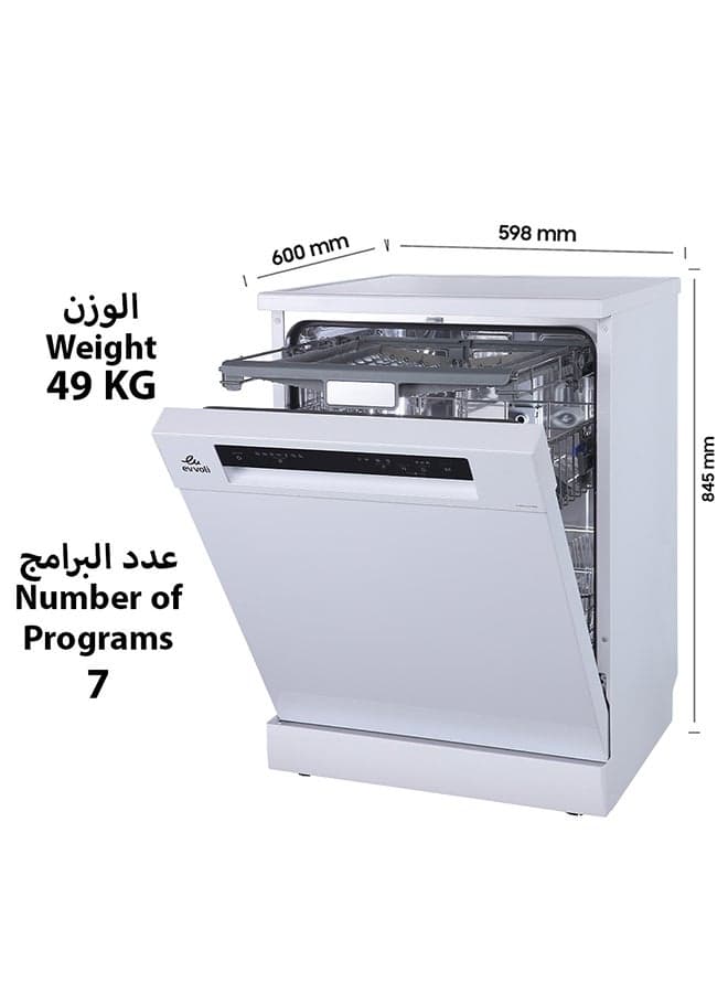 Evvoli Freestanding Dishwasher 7 Programs 14 Place Setting 3 Rack Levels High Energy Efficiency Quiet 2100 W Evdw 143mw White