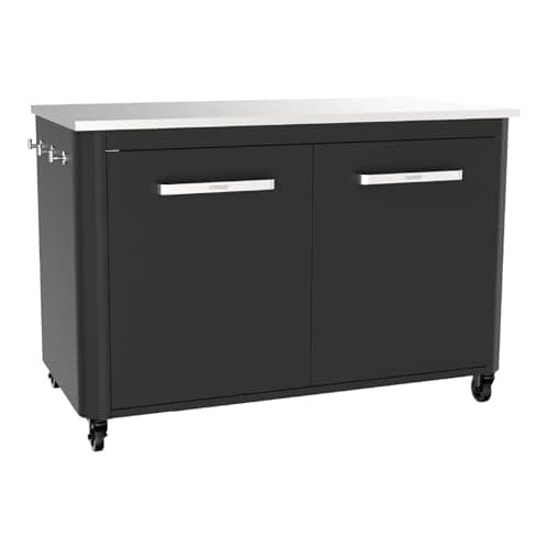 Cozze Outdoor Table With 2 Doors And 4 Wheels Foldable Side Tables Table Top In Stainless Steel Black 120 X 60 X 90 Cm Knock Down 2 Boxes