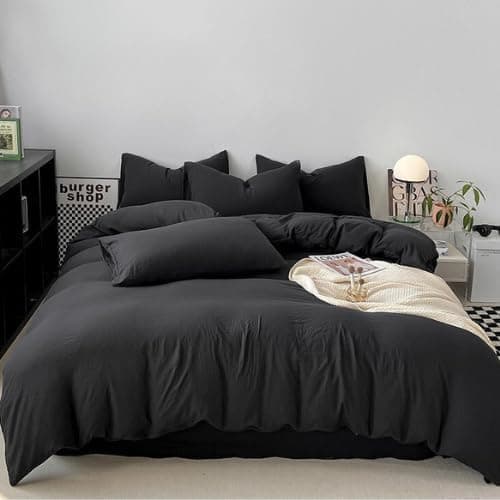 LUNAHOME Queen size 6 pieces bedding set, Washable Cotton (Black)
