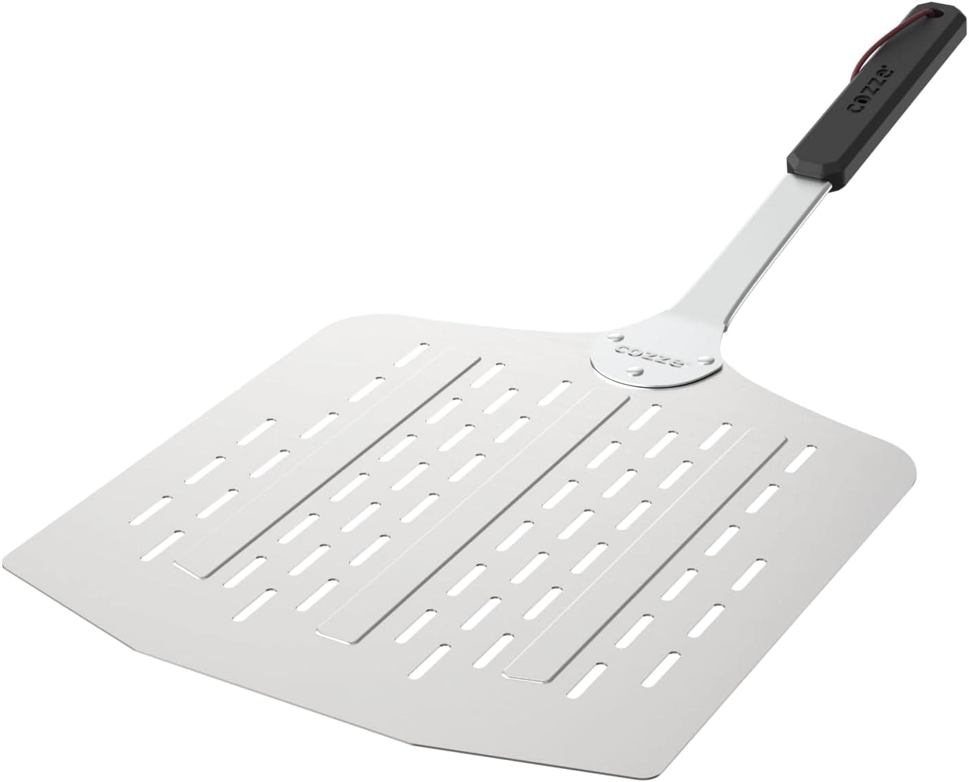 Cozze Pizza Paddle With Holes Stainless Steel Aluminium Lfgp Approved Perforated Surface Bakelite Handle With Leather Strap 76 X 40 X 35 Cm