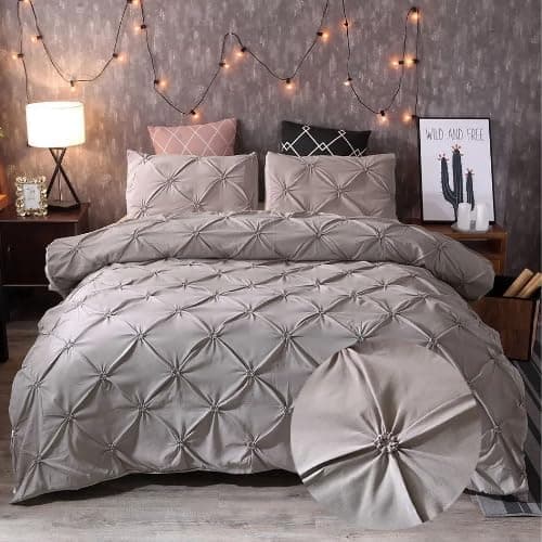 LUNAHOME King Size 6 Pieces Bedding Set Without Filler Pinch Pleat Design Plain Grey