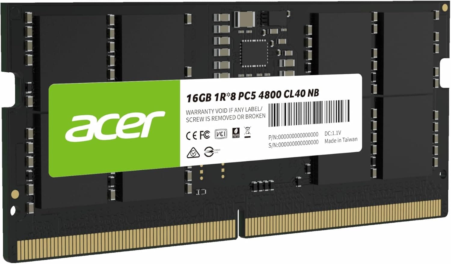 Acer SD200 16GB DDR5 4800MHz CL40 1.1V 1R*8 SO-DIMM Laptop Memory