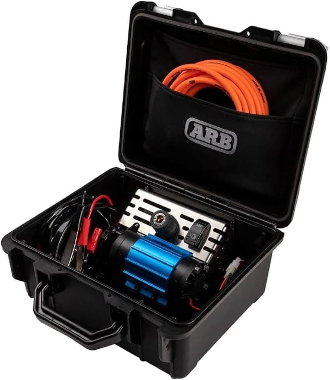 ARB - High Power Portable Air Compressor V2 | Shockproof polypropylene protection box | Teflon-infused carbon fiber motor, blue and black, single, shock-resistant carrying case