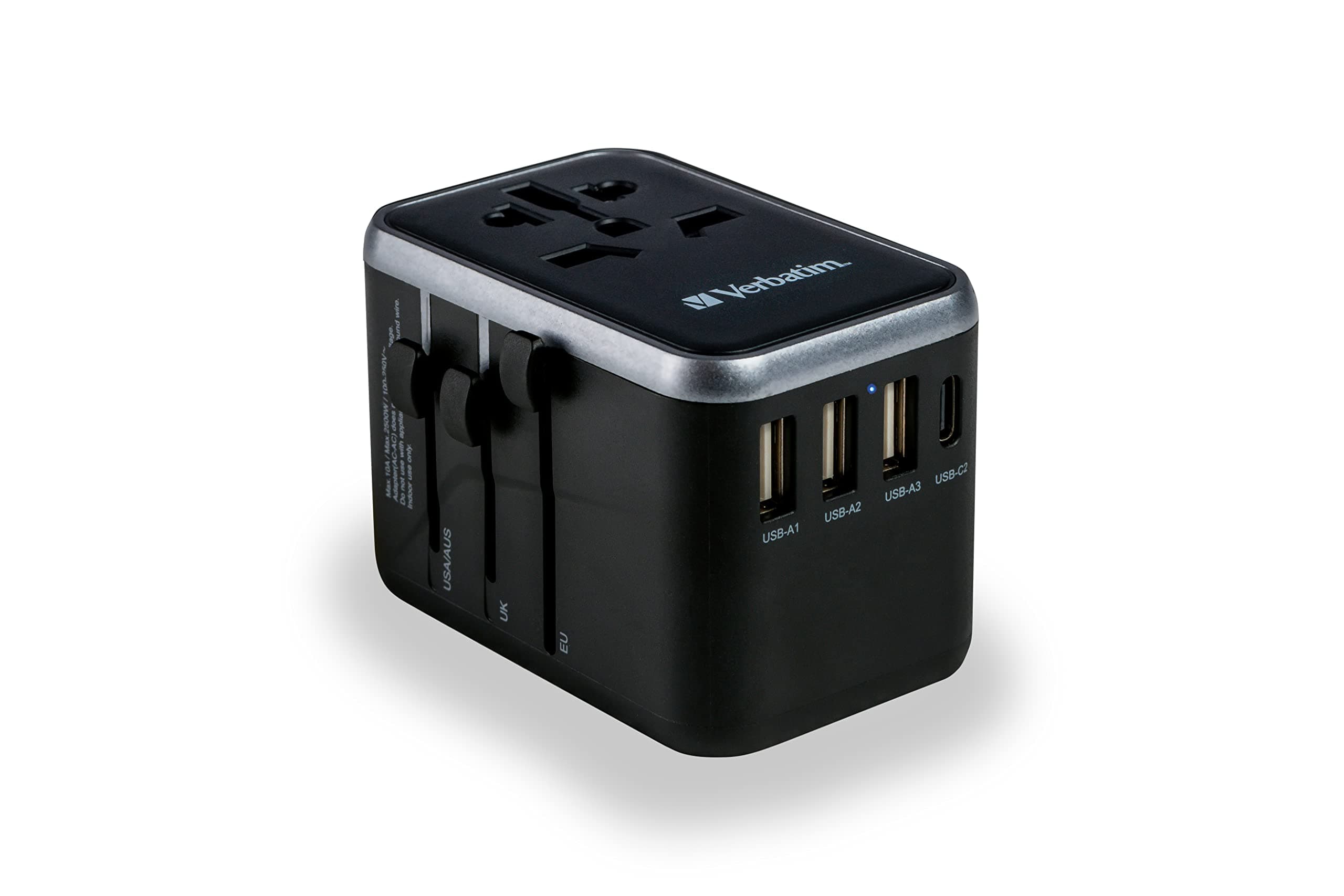 Verbatim Universal Travel Adapter UTA‑04 Socket Adapter with 3 USB‑A and 2 USB-C Ports, Travel Plug for Laptop, Mobile Phone, Camera etc. Worldwide Usage 100-250V