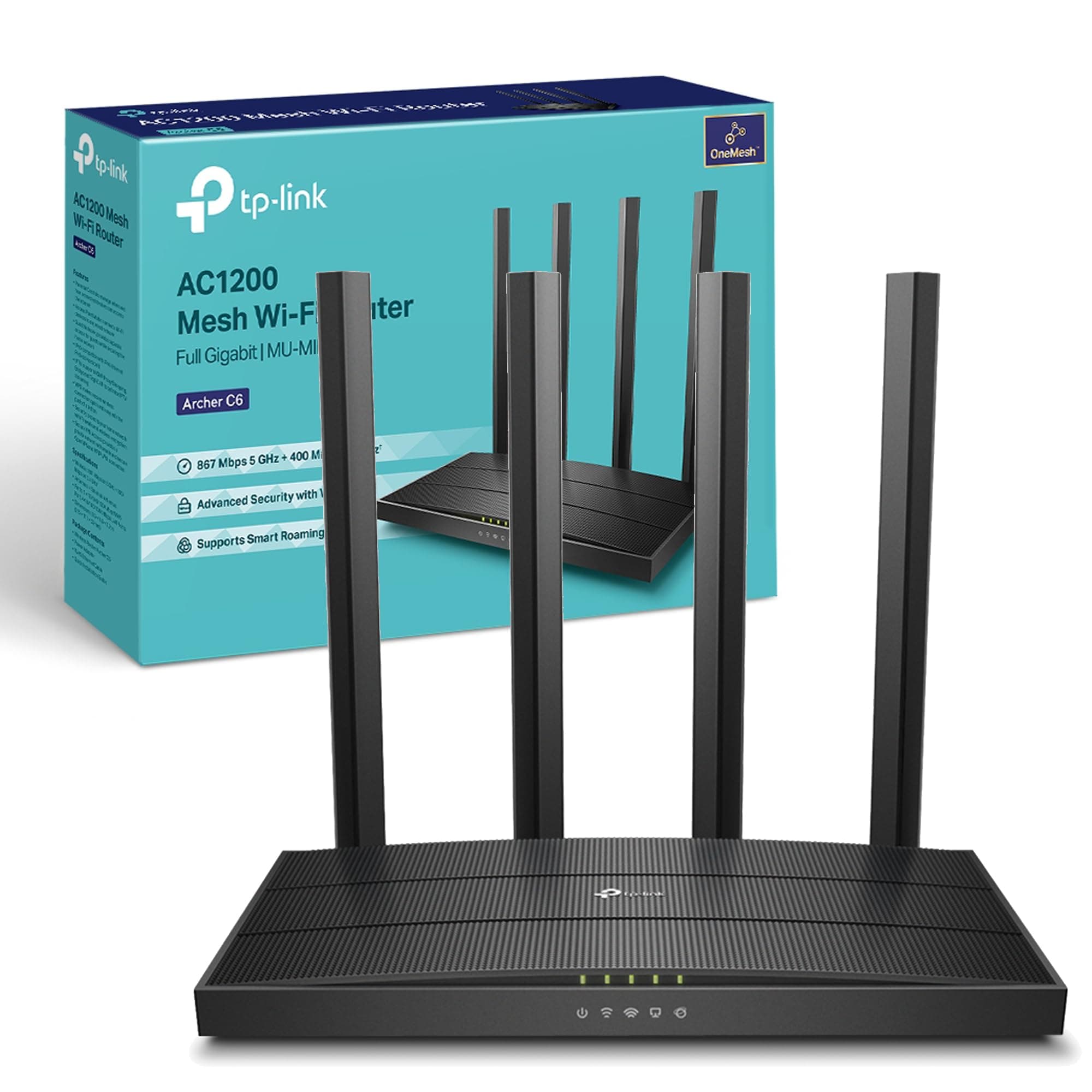 TP-Link AC1200 Wireless Dual Band Wi-Fi Router - Speed Up to 867 Mbps/5 GHz + 300 Mbps/2.4 GHz, 4+1 Gigabit Ports, Dual-Core CPU, Parental Control, Easy setup (Archer C6)