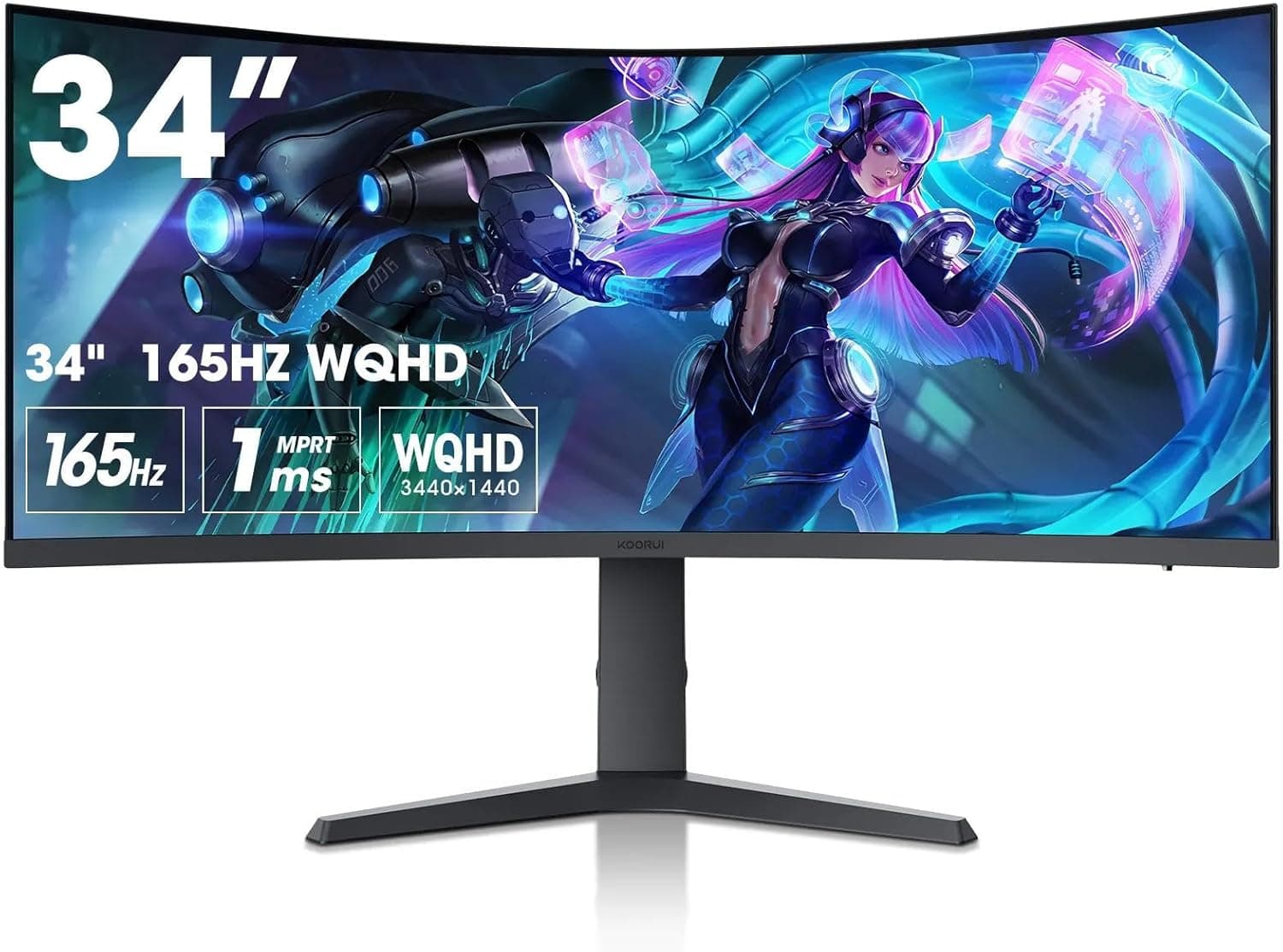 Koorui 21 9 Wqhd 3440 1440 4k hdr 400 34 Inch 1800r Curved Gaming Monitor 165hz Mprt 1ms amd Freesync Premium Nvidia G Sync Hdmi Dp 90 Dci P3 Osd Roker Computer Gamer Monitors