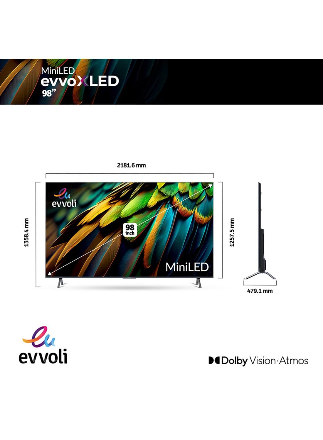 Evvoli 98 Inch 4k Mini Led Android Smart Tv Dolby Vision Atoms Hdr 10 120hz With Remote Laser Pointer 98ev600ma Grey