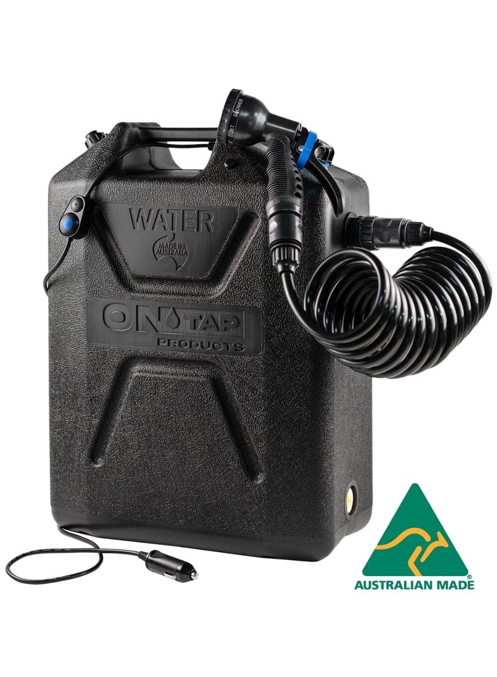 Ontap Portable Shower 22L & 12V - Black Edition - 7 Spray Modes - Perfect For Camping & Beach - Otsbla400