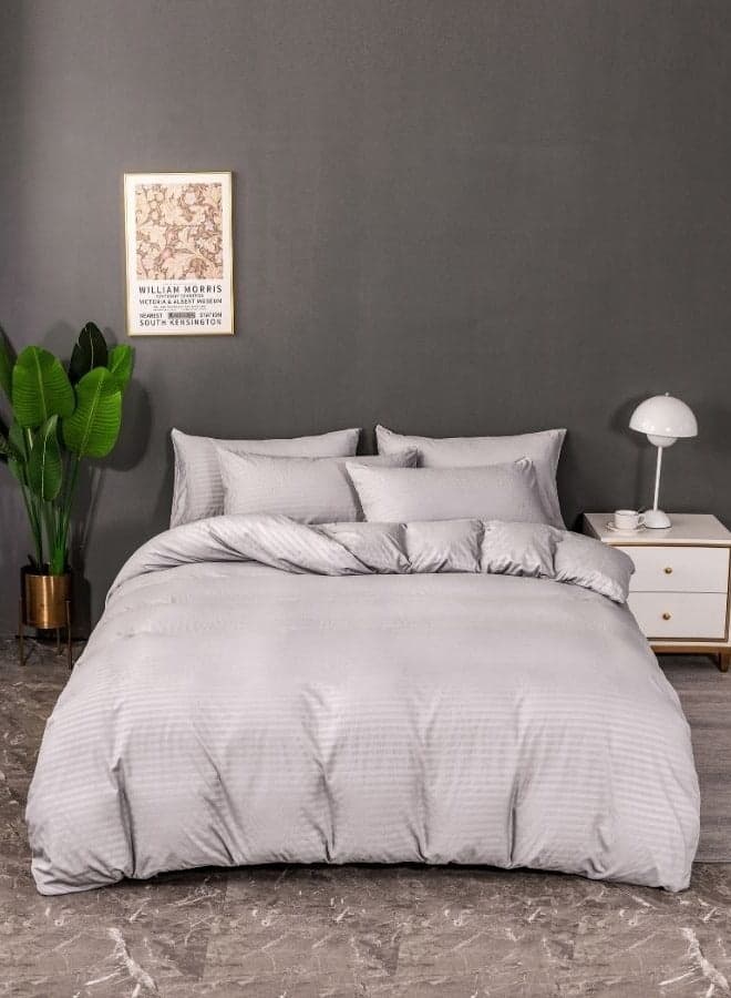 Premium King size Plain Grey Color Striped Design, Bedding Set of 6 Pieces Without Filler
