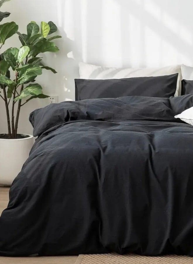 LUNA Home-Single Size 4-Piece Premium Quality Bedding Set in Solid Black, No Filler Included.
