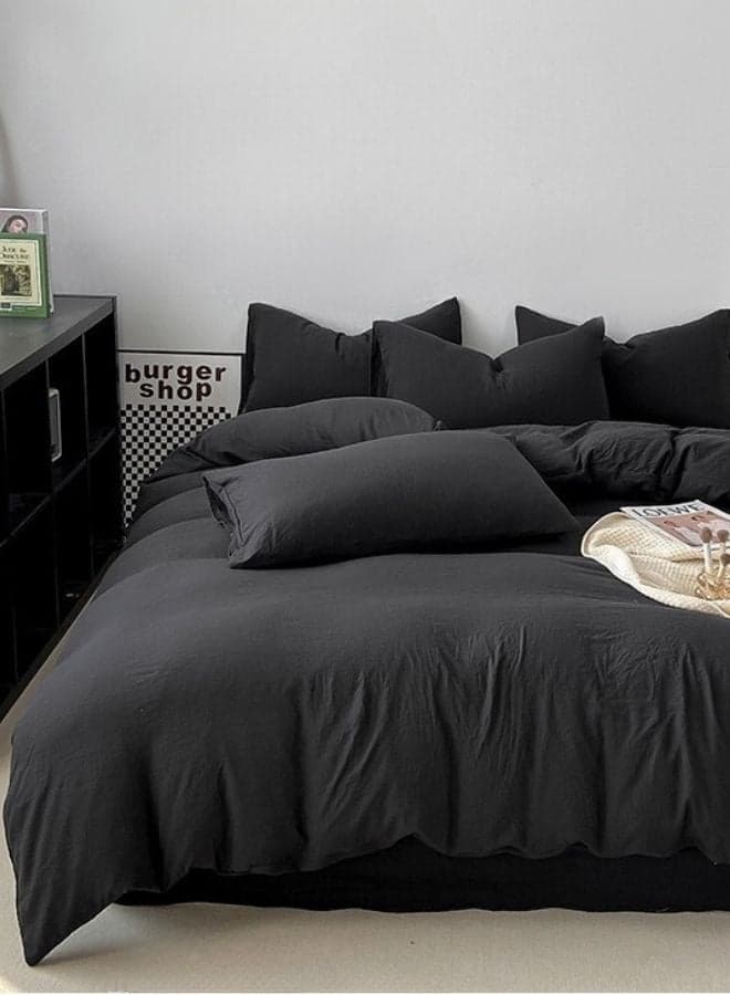 6 Piece Queen Size Bed Set Without Filler, Washable Cotton, Black.