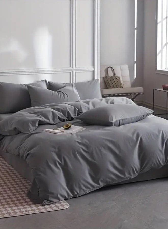 Queen Size 6-Piece Premium Quality Bedding Set in Solid Dark Grey, No Filler Included.