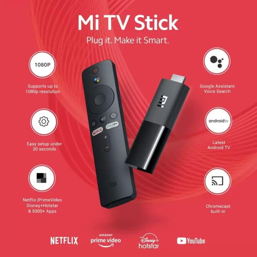 Xiaomi Mi Tv Stick Global Version Android Tv 2K Hdr Quad Core Hdmi 1Gb Ram Bluetooth Wi-Fi Netflix Google Assistant , Mdz-24-Aa