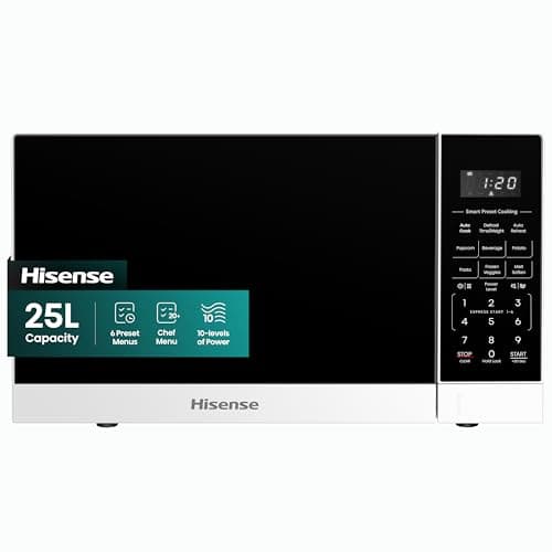 Hisense 25 Liters Large Solo Microwave, 900W, 10 Power Levels, 6 Preset Menus, Anti Bacteria, Ceramic Interiors, Easy to Clean, Touch Control, HMAS2509WP(Amazon Exclusive)