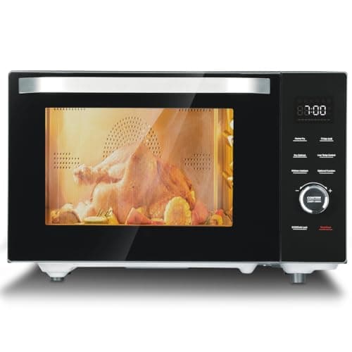 SMETA Microwave Oven with Grill and Convection, 34L Solo Microwave Ovens 52cm 1000W 8-in-1 Combo, Air Fryer Easy to Clean Low Temp Control, Deodorization, Child Lock for Kitchen, Office, Black