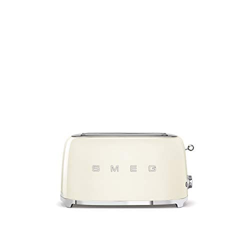 Smeg TSF02CRUK, 50's Retro Style 4 Slice Toaster,6 Browning Levels,2 Extra Wide Bread Slots, Defrost and Reheat Functions, Removable Crumb Tray, Cream, 1 Year Warranty