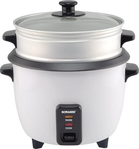 Sonashi1L Rice Cooker With Cool Touch Handle | Non-stick Coated Inner Pot (Removable) With Tempered Glass Lid | Keep Warm Function | Make Rice, Steam Healthy Food & Vegetables 1 L 400 W SRC-410 White