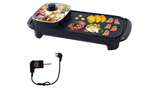 2 in 1 Non-Stick Electric Smokeless BBQ Roasting Pans, Hot Pot (UK Plug)