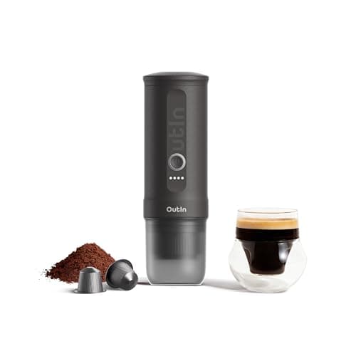 Outin Nano Portable Electric Espresso Machine with 3-4 Min Self-Heating, 20 Bar Mini Small 12V 24V Car Coffee Maker, Compatible with NS Capsule & Ground Coffee, Space Grey