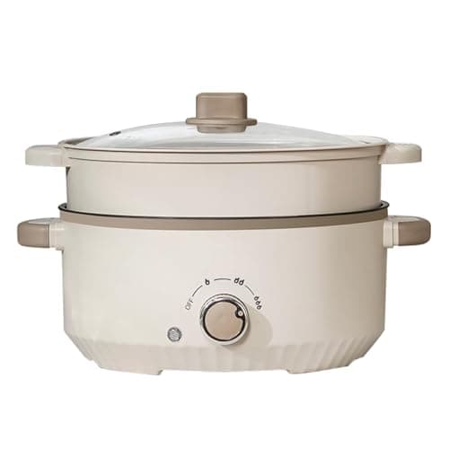 Sumkyle Electric Cooker, 3L Non-Stick Sauté Pan, Hot Pot Electric with Steamer, Multi-functional Cooker for Stir Fry, Steak, Noodles, Soup Soup with Power Adjustment (Cream White)