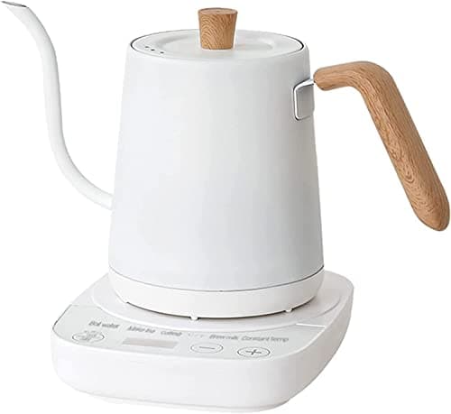 Jorunb Gooseneck Electric Kettle Temperature Control 0.8L, 4 Modes Pour Over Coffee and Tea Kettle Wood Handle, 100% Stainless Steel Inner with Leak Proof Design, 1000W Rapid Heating