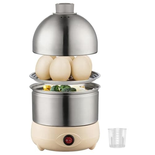 Rescien Rapid Electric Egg Boiler 12 Egg Capacity Stainless Steel Auto Shut-Off Hard Boiled Electric Vegetable Steamer for Cooking Vegetables and Dumplings