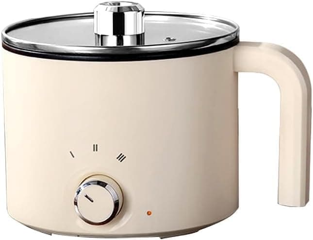 Non Stick Hot Pot Electric, 1.8L Rapid Ramen Cooker, Dual Power Portable Lazy With Boil Dry Protection And Rotary Switch, Multi Functional Cooking For Noodles, Egg, Soup, Oatmeal, White