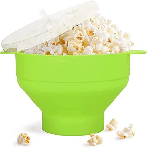 Valuxe Popcorn Maker, Microwave Silicone Popcorn Popper with Lid and Handles Hot Air Big Size Collapsible Bowl BPA Free Dishwasher Safe Red High Temperature Resistance for Home, Party, See Movie