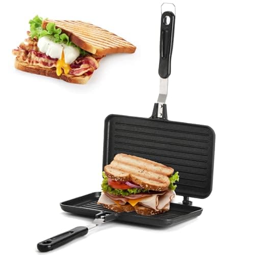 TERRIFI Sandwich Maker, Grilled Sandwich and Panini Maker Pan, with Non-Stick Plates and Handle, Stovetop Toasted Sandwich Maker Aluminum Flip Pan, for Home Kitchen, Camping Cookware Equipment