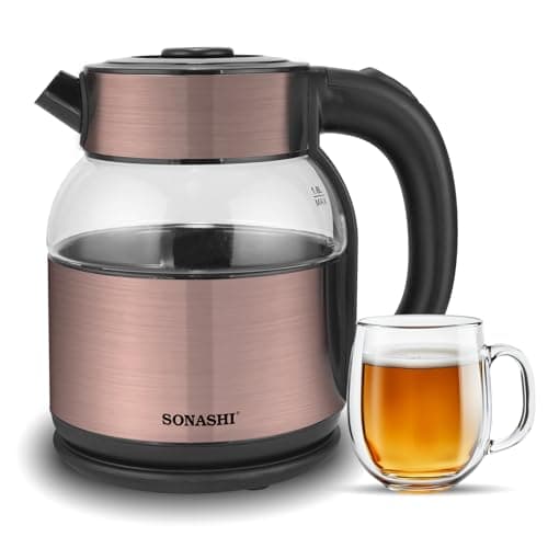 Sonashi 1.8L Cordless Kettle with Boil-Dry Protection, 360° Rotation with Concealed Heating Element, Auto Off When Water Boils with Light Indicator, Kettle for Tea, Water, Noodles, 1500W SKT-1812