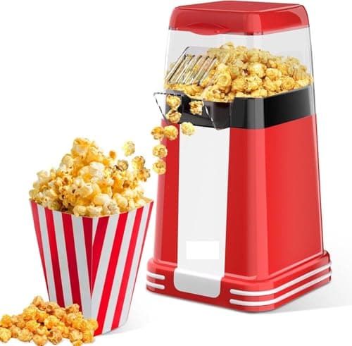 Popcorn Maker, 1200W Mini Retro Air Popper Popcorn Machine, 12 Cups Hot Air Popcorn Popper Electric with Butter Tray, Oil-Free One-Button Control, Compact Design for Home & Gifts