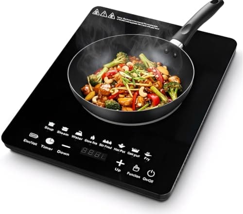 Beauenty Portable Solo Induction Cooktop 8 Temperature & Power Levels,2200W Countertop Burner with Timer & Safety Features,Lightweight Electric Cooktop for Effortless Cooking
