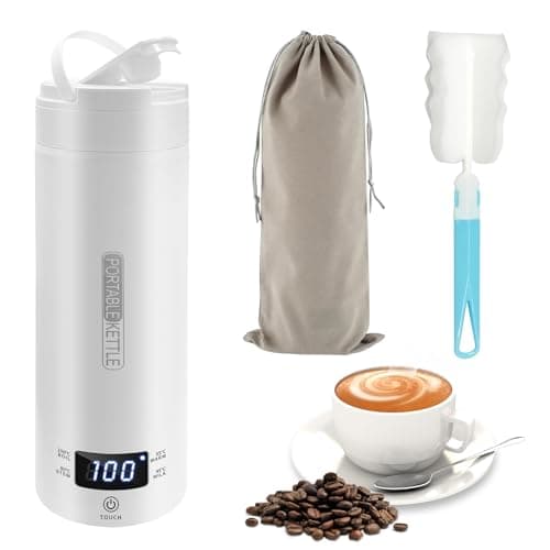 500ml Portable Electric Travel Kettle,316 Stainless Steel Water Boiler with 4-Temp Precision Heating, Auto Shut-Off & Dry-Boil Protection for Coffee/Tea, Compact Camping Design (White)