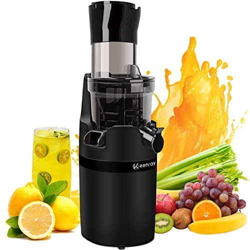 Keenray Juicer Machine, Masticating Slow Juicer for Whole Fruits, Cold Press Juicer with Wide Mouth 80mm Feeding Chute, Reverse Function Quiet Motor Fresh Healthy Juice Extractor (Black)