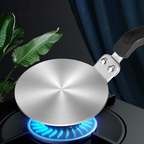 Azonee Stainless Steel Gas Stove Diffuser Plate, Cooktop Heat Diffuser Cooking Induction Plate Adapter with Ergonomic Handle, Anti-scalding Handle for Milk Coffee Cookware, 5inch for Fast Thawing Food
