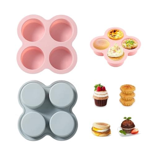 2 Pcs Silicone Air Fryer Egg Pan Reusable Air Fryer Egg Mold, Non-Stick Air Fryer Baking Pan, Silicone Muffin Pans for Baking, Hamburger Bun Pan, Air Fryer Accessories, 4 Cavity egg molds