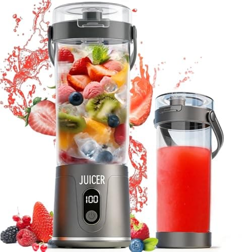 Portable Juicer 20oz (600ml), USB Rechargeable Blender Machine with 12 Stainless Steel Blades, Cordless Smoothie Maker for Shakes, Juices, Travel & Gym (Grey)