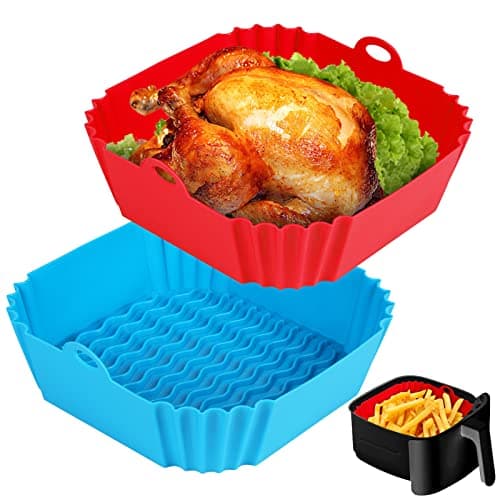Boribim 2-Piece Silicone Air Fryer Liners - 8-Inch Reusable Liner - Red + Blue