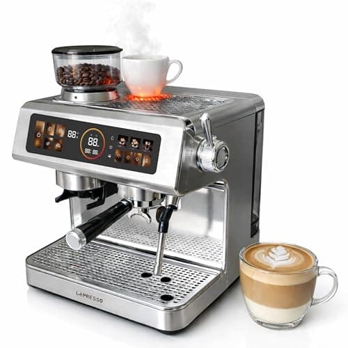 LePresso Semi-Automatic Coffee Machine with Milk Frother & Grinder, Dual Boiler Espresso Maker, Cup Warmer, Bean to Cup Espresso Machine, Touch Panel, 20Bar Pump, Cappuccino, Latte & Macchiato